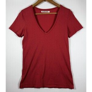 Groceries Apparel Shirt Womens Medium Red V Neck Organic Cotton Eco Friendly USA